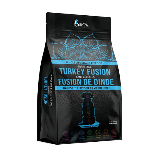 Harlow Blend Grain Free Turkey Fusion, an artfully presented turkey dish with fresh ingredients and a fusion of flavors.