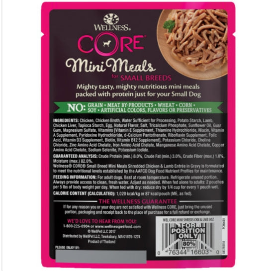 Wellness Core Mini Meals Shredded Chicken & Lamb Pouch 3oz