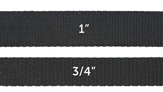 Two black nylon straps laid out, featuring clear measurements on each strap for reference and comparison