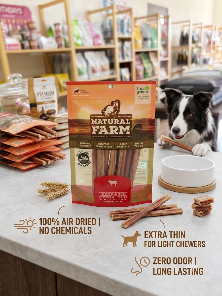 Natural Farm Odor Free Extra Thin Bully Sticks, 6 Inch – 10 Count