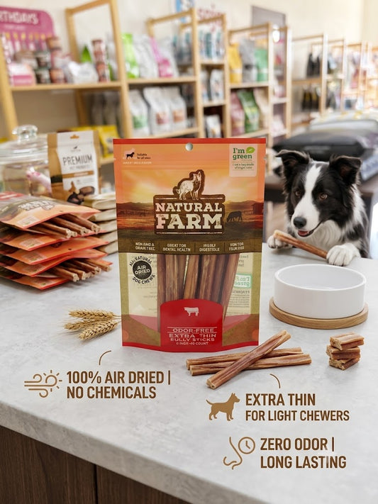 Natural Farm Odor Free Extra Thin Bully Sticks, 6 Inch – 10 Count