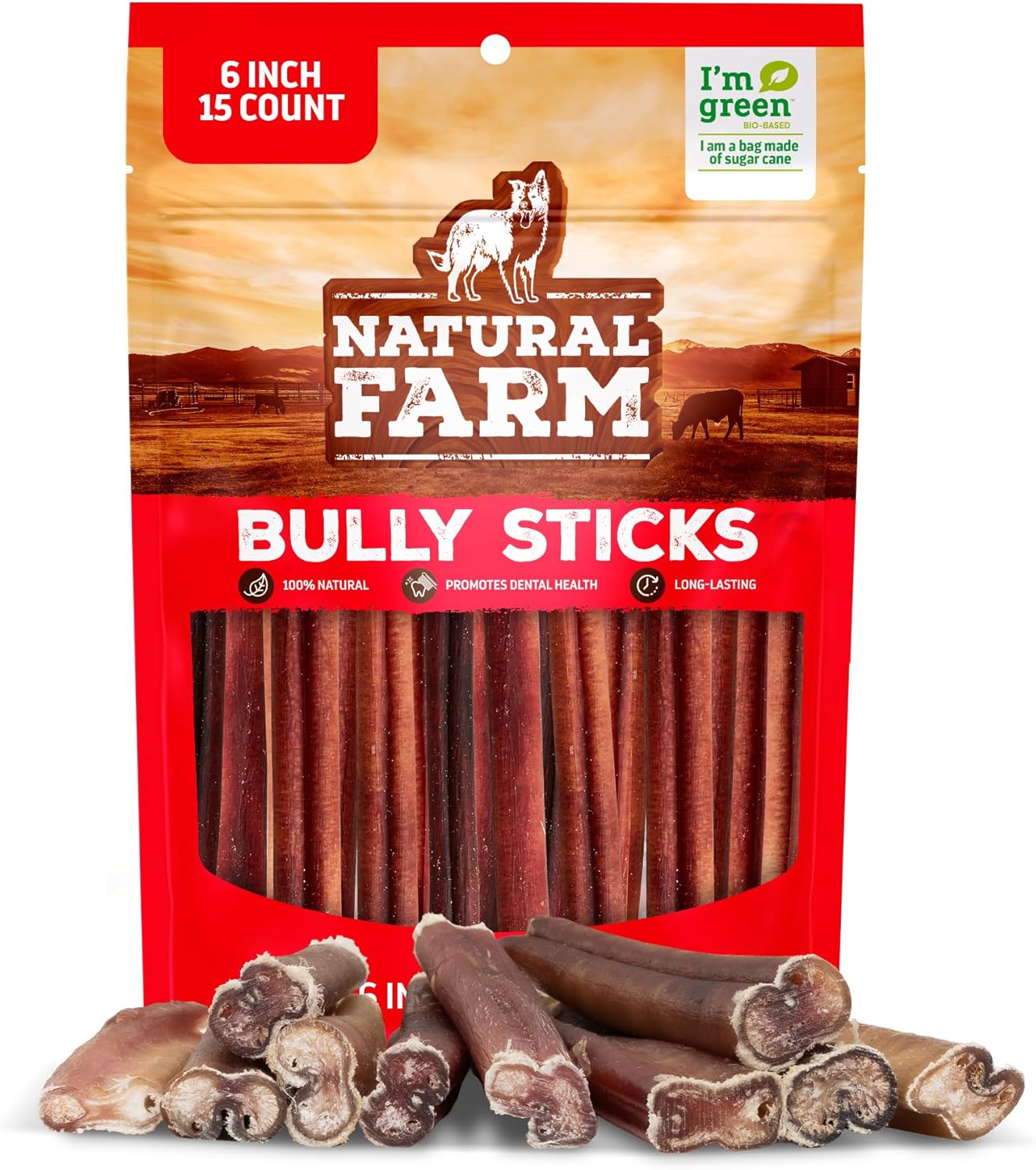 Natural Farm Bully Sticks, 6 Inch – 15 Count