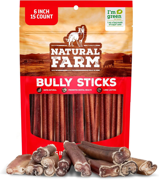 Natural Farm Bully Sticks, 6 Inch – 15 Count