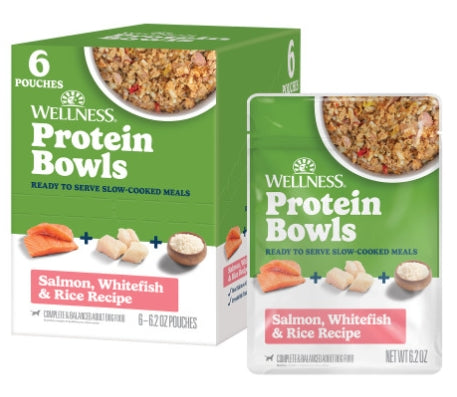 Wellness Protein Bowls Salmon, Whitefish & Rice - box and pouch
