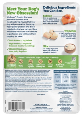 Wellness Protein Bowls Salmon, Whitefish & Rice - nutrition and ingredients panel