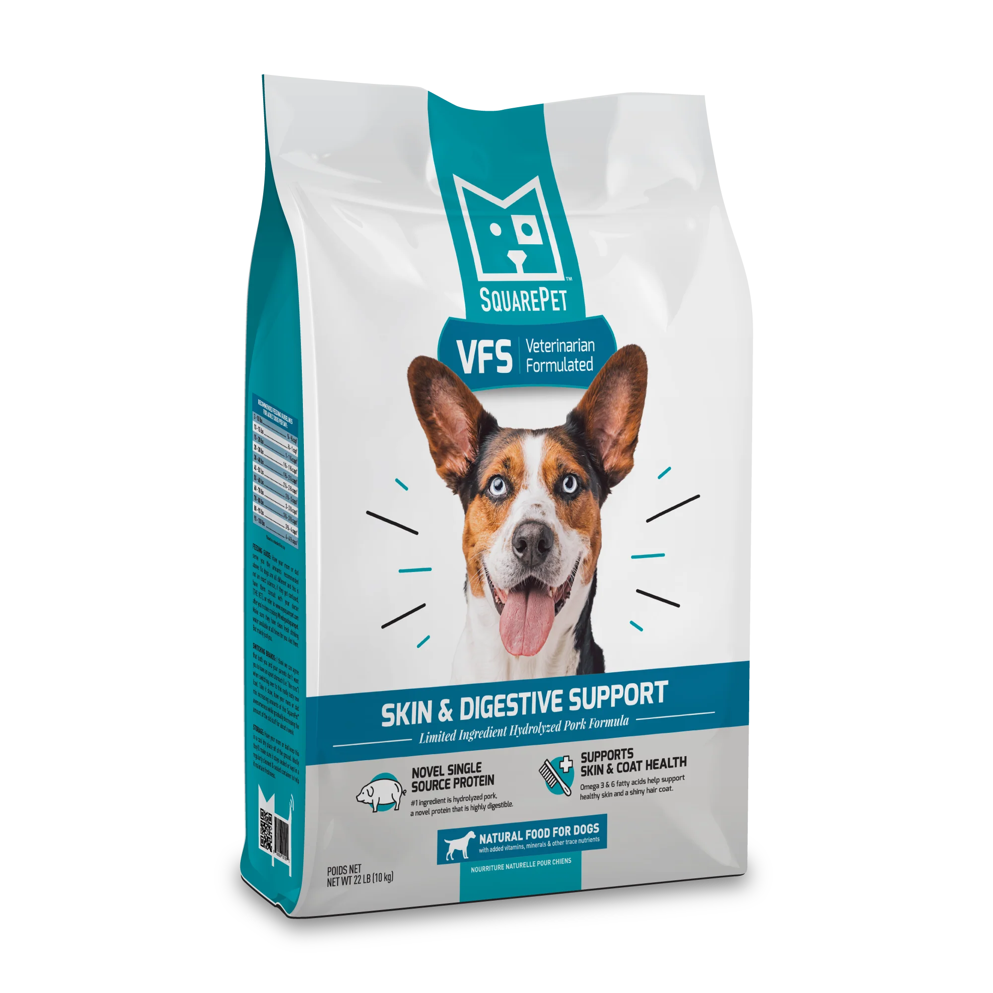 SquarePet VFS Skin & Digestive Dry Food bag with an image of a dog