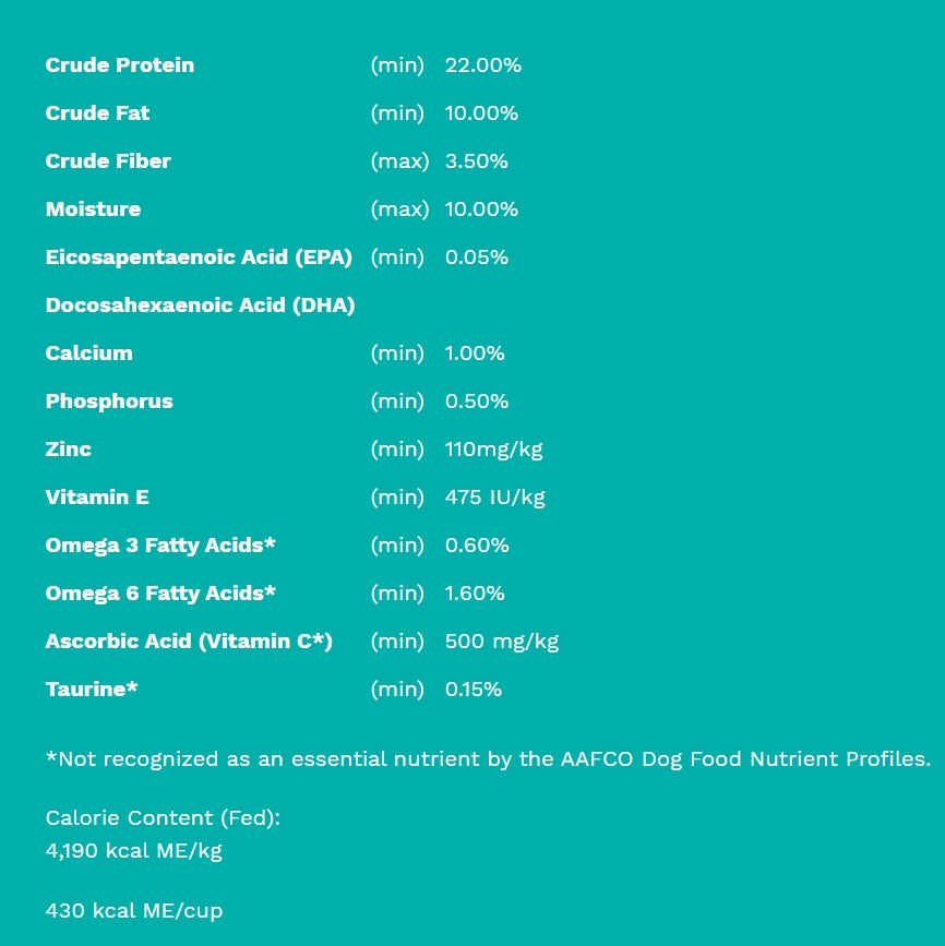 Ingredients list for Aldo dog food, detailing various components and nutritional information for pet owners