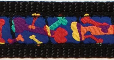 Black and blue adjustable Martingale dog collar showcasing a fun bones on squares pattern