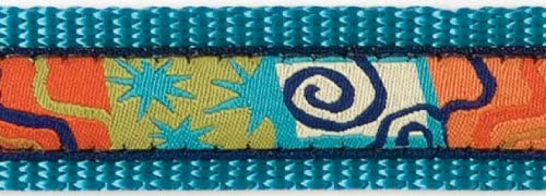 Premier Fido Finery Ribbon Leashes / Light blue with orange and green abstract symbols