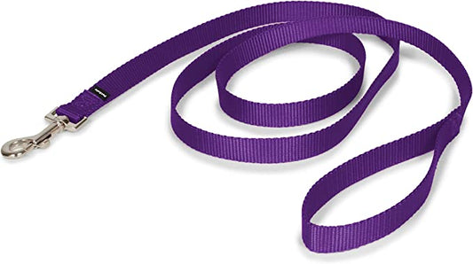 Stylish purple dog leash equipped with a silver metal hook, perfect for walks and training.