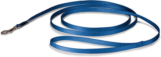 Royal blue dog leash featuring a sturdy metal hook for secure attachment.